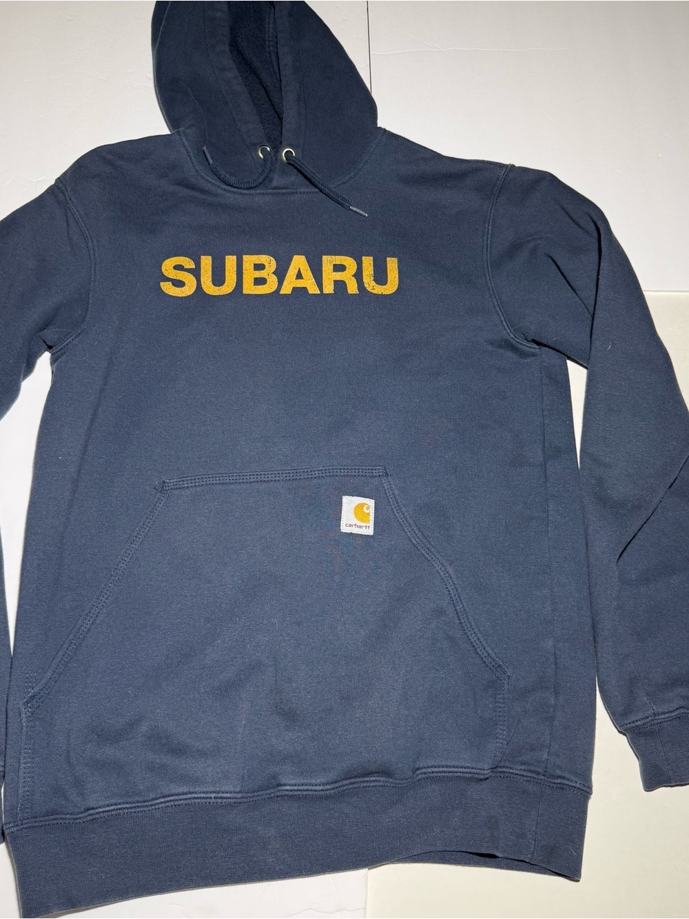 Carhartt Subaru Hoodie Mens Small Blue Pullover Workwear Original Fit Logo
